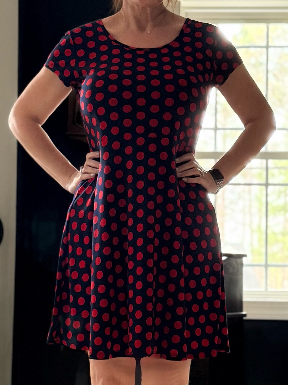 Navy dress with Red Dots
